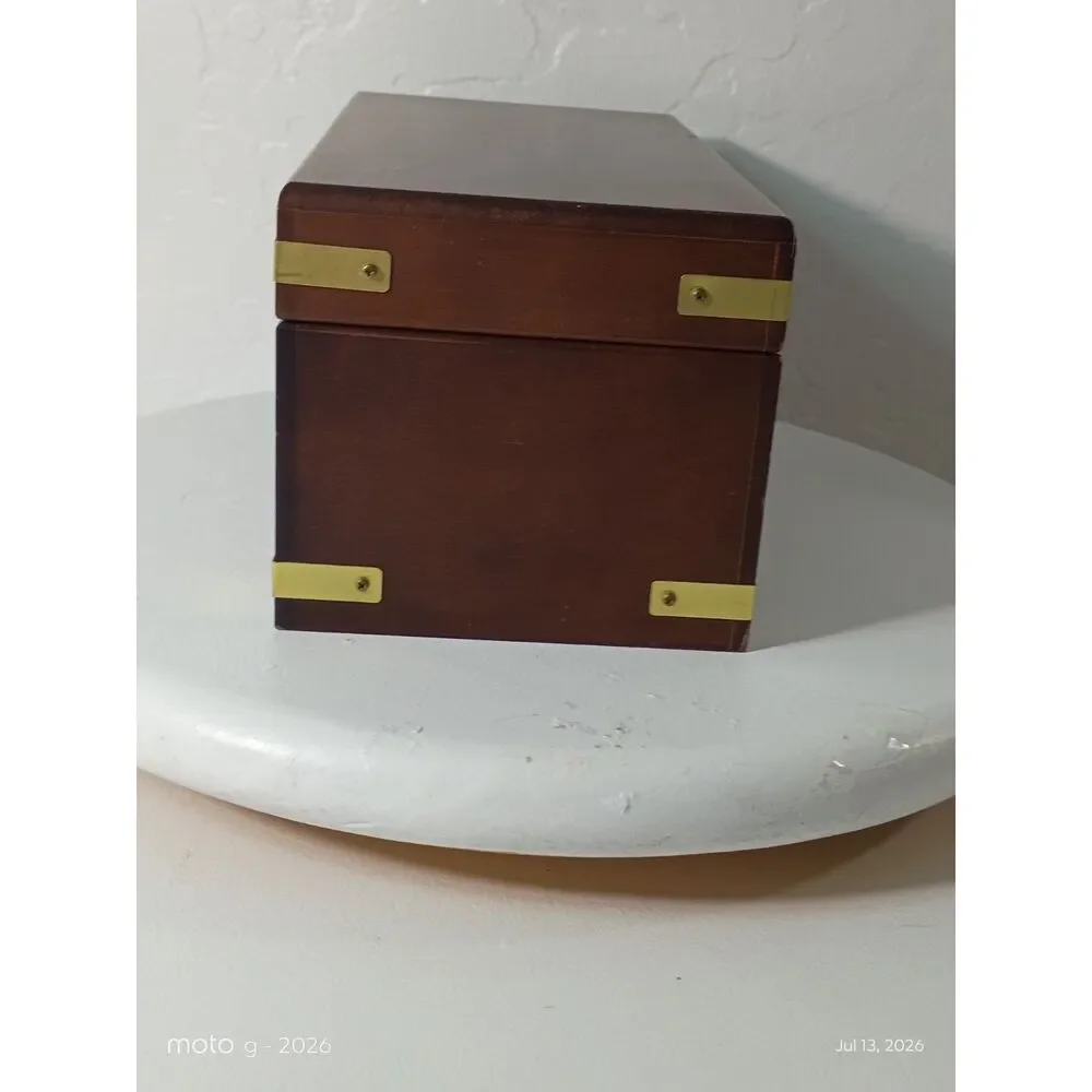 Vintage Wood Jewelry Chest Removable Tray Red Velvet Lining Brass Hardware